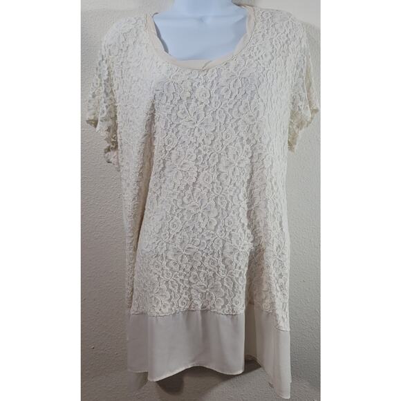 Maurices Cream Beige Lace Overlay Top 2 20 22 Lightweight Flowy Soft Stretchy - Picture 1 of 7
